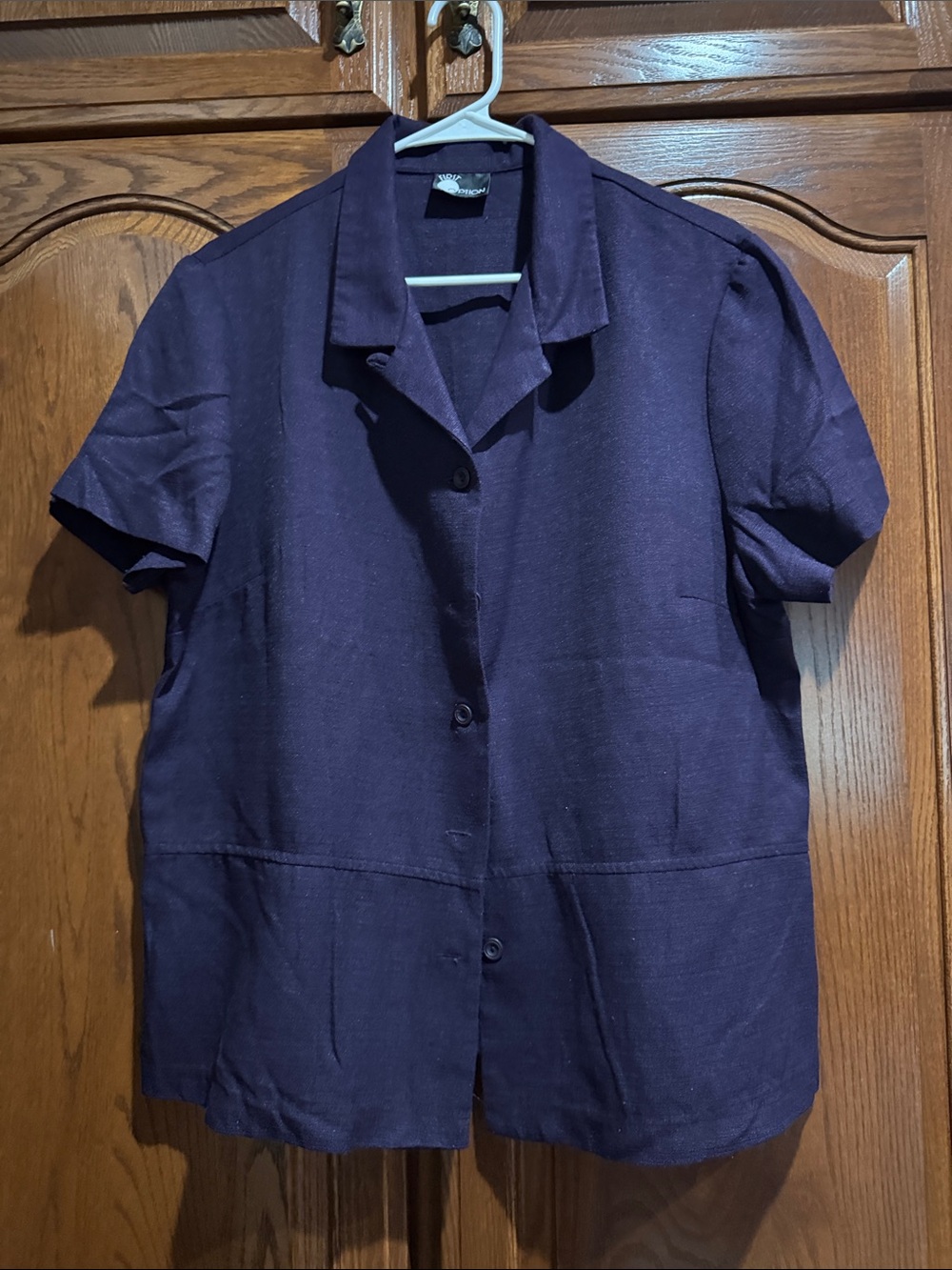 Casual Short-Sleeve Button Front Top - Deep Purple